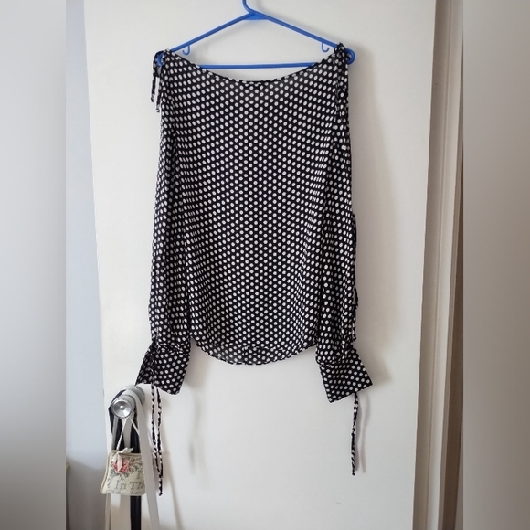 MILLY Navy White Polka Dot Silk Tie Sleeve Blouse S - Picture 3 of 5